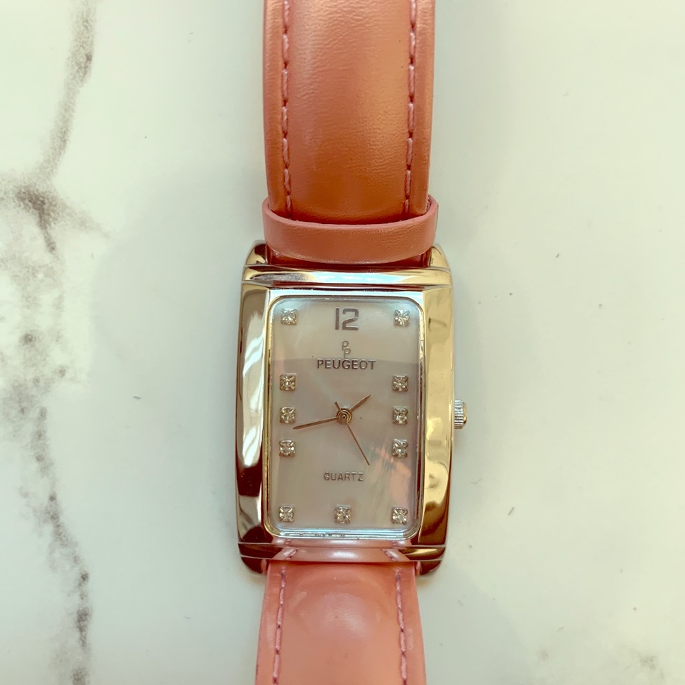 Peugeot Mother of Pearl watch w/ pink leather band